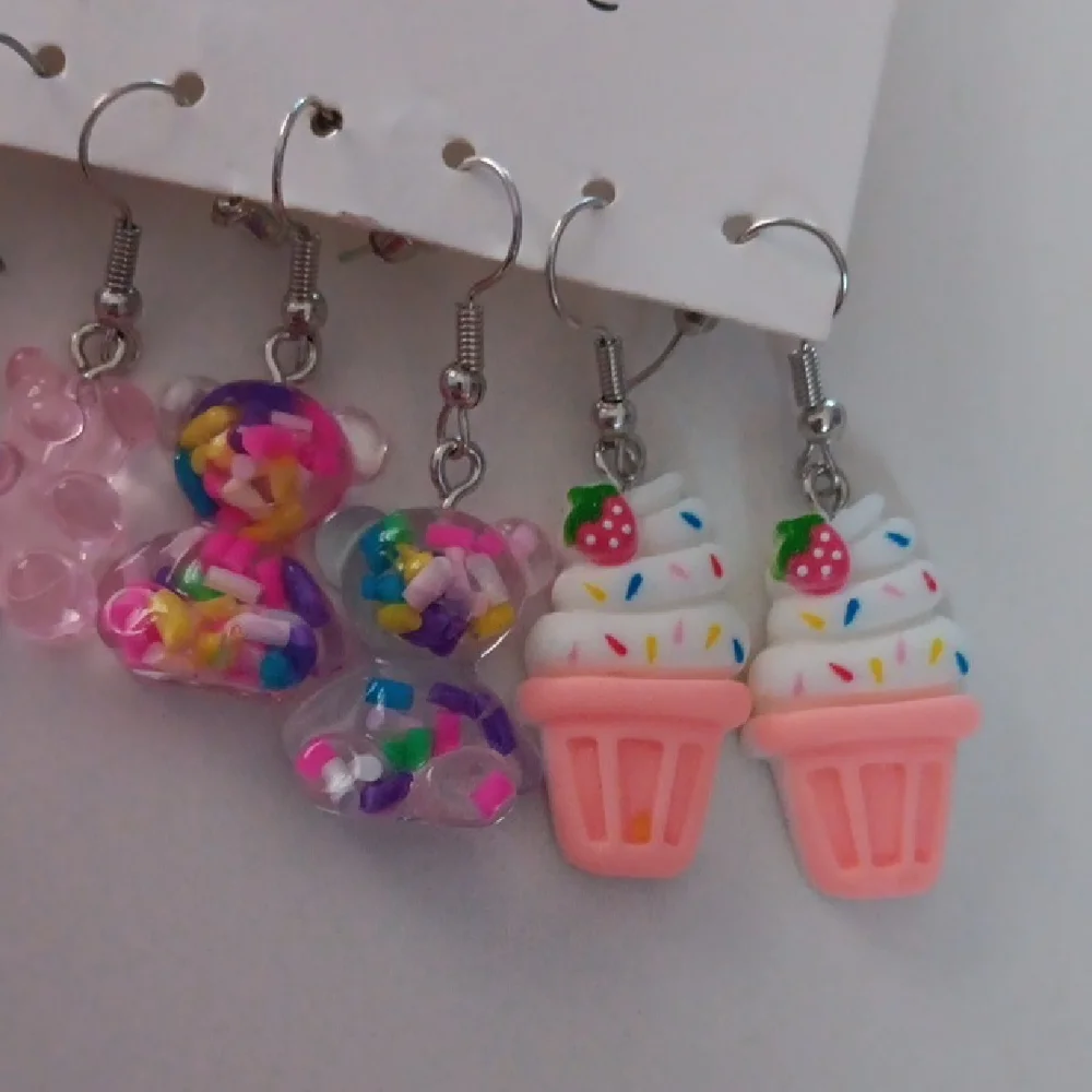 5 Pairs Girly Cute Pink Popsicle, Cupcake & Charm Earring Set